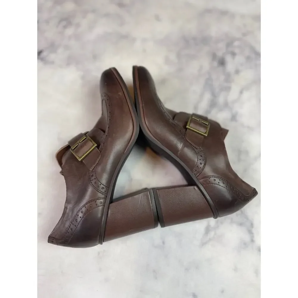 KORKS Withrow Monk Strap Block Heel Oxfords Brown Leather Wingtip Sz 9